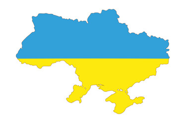 Ukraine map in blue and yellow colors. Ukrainian flag