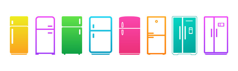 Colorful fridge icon set panoramic view
