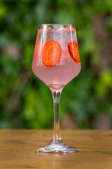 Refreshing cold cocktail with strawberrys