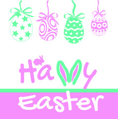 Lovely hand drawn Easter design, cute bunnies and colorful eggs, beautiful flowers, fun template for greeting cards, invitations, banners, wallpapers - vector design 