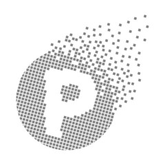 Round letter P fast pixel dots. Pixel art with letter P. Integrative pixel movement. Creative dissolved and dispersed moving dot art. Modern icon creative ports. Vector logo design.