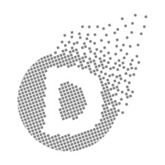 Round letter D fast pixel dots. Pixel art with letter D. Integrative pixel movement. Creative dissolved and dispersed moving dot art. Modern icon creative ports. Vector logo design.