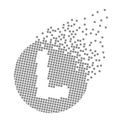 Round letter L fast pixel dots. Pixel art with letter L. Integrative pixel movement. Creative dissolved and dispersed moving dot art. Modern icon creative ports. Vector logo design.