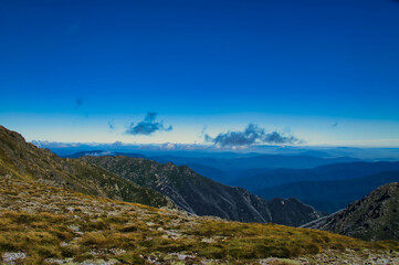 Panoramic view over the mountains of Kosciuszco National Park from a high point on the Main Range...