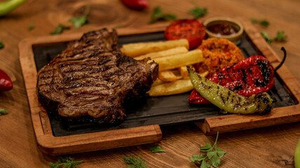 Professional product shot of meat serving plate on the table