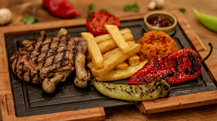 Professional product shot of meat serving plate on the table