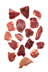 Pieces of raw meat isolated on white background
