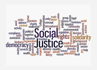 Word Cloud with SOCIAL JUSTICE concept, isolated on a white background