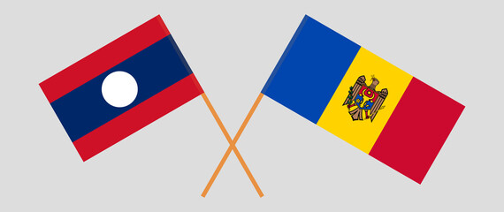 Crossed flags of Laos and Moldova. Official colors. Correct proportion