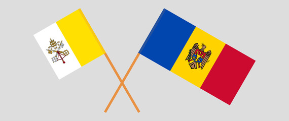 Crossed flags of Vatican and Moldova. Official colors. Correct proportion