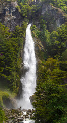 Obraz premium Waterfalls and cascades on scenic road to the Exploradores Glacier ion the slopes of Monte San Valentín, Patagonia, Chile.