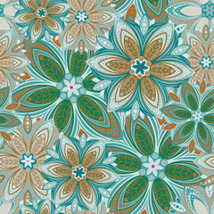 Цветы. Бесшовный узор с декоративными стилизованными цветущими цветами. обратное изображение. 