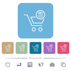 Delete from cart outline flat icons on color rounded square backgrounds