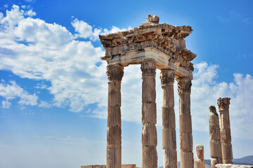 Pergamon, Turkey - a well preserved site from ancient Greek and Roman period, Pergamon is a Unesco World Heritage. Here in particular a glimpse of the archeological area. Ancient columns