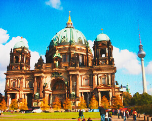 Berliner dom drawing watercolor from foto © SDF_QWE