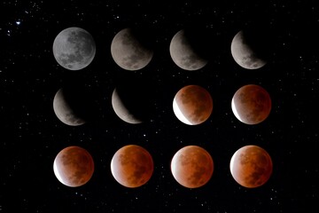 Fototapeta na wymiar Fases del eclipse lunar parcial más largo del siglo.