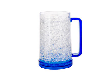 Empty blue beer mug with ergonomic handle isolated on white background with copy space