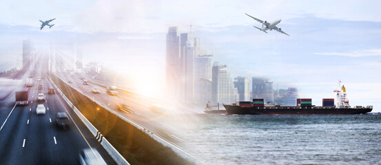 The world logistics  background or transportation Industry or shipping business, Container Cargo  shipment  truck delivery airplane  import export Concept