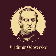 Vector portrait of a Russian writer. Vladimir Odoyevsky was a prominent Russian Imperial philosopher, writer, music critic, philanthropist and pedagogue. He became known as the "Russian Hoffmann" and 