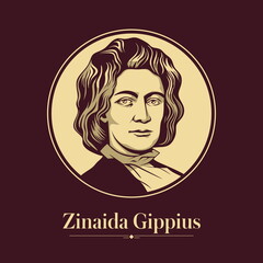 Vector portrait of a Russian writer. Zinaida Gippius was a Russian poet, playwright, novelist, editor and religious thinker, one of the major figures in Russian symbolism.