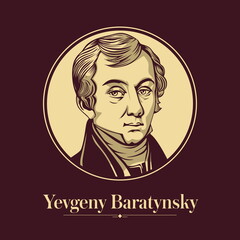 Vector portrait of a Russian writer. Yevgeny Baratynsky was lauded by Alexander Pushkin as the finest Russian elegiac poet.