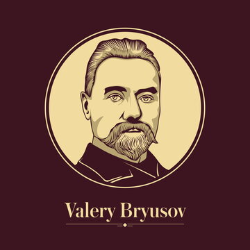 Vector portrait of a Russian writer. Valery Bryusov was a Russian poet, prose writer, dramatist, translator, critic and historian. He was one of the principal members of the Russian Symbolist movement
