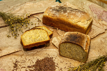 rye wholemeal bread with flax seed and oatmeal