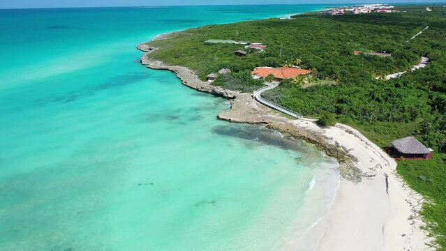 Cuba Cayo Santa Maria beach drone aerial 4K white sand  shot cayo coco varadero caribbean sea waves atlantic ocean tropical turquoise  paradise view Antilles landscape destination cuban coast coastlin