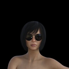 Dressed up adult fashion model posing in studio on background, 3D illustration of female figure