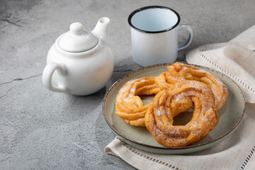 Sugared donuts on the table. Brazilian donuts.