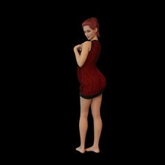 gorgeous adult female fashion model with red hair poses on white background, 3D illustration.