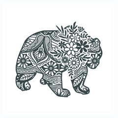 Animal Mandala with Flower. Vintage decorative elements. Oriental pattern, vector illustration.