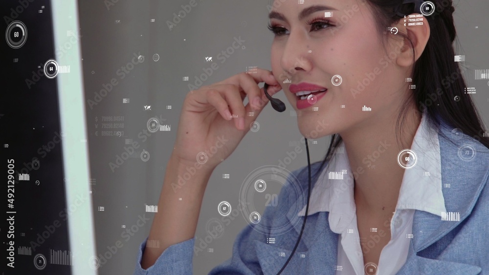 Poster customer support call center provide data in conceptual vision . business and communication technolo