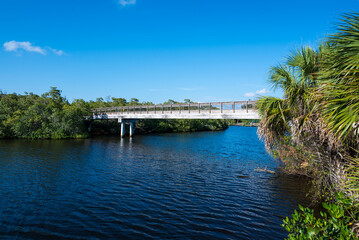Fototapeta na wymiar Gordon River Greenway Naples Florida - Bridge from shore