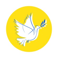Peace for Ukraine concept sketch in form of sticker, Ukrainian with dove of peace, Ukrainian national colors - yellow and blue