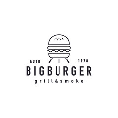 Grilled burger with kettle charcoal grill melted cheese logo design