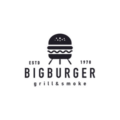 Grilled burger with kettle charcoal grill melted cheese logo design