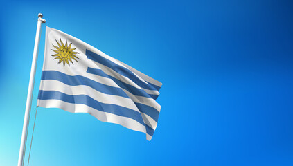 Uruguay Flag Flying on Blue Sky Background 3D Render