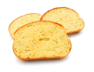 Bread and garlic toast on white background