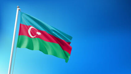 Azerbaijan Flag Flying on Blue Sky Background  3D Render
