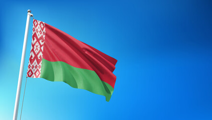 Belarus Flag Flying on Blue Sky Background  3D Render