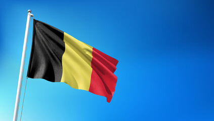 Belgium Flag Flying on Blue Sky Background  3D Render