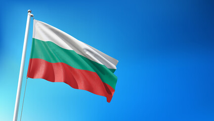 Bulgarian Flag Flying on Blue Sky Background 3D Render