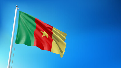 Cameroon Flag Flying on Blue Sky Background 3D Render