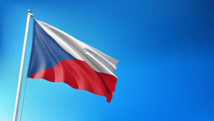 Czech Republic Flag Flying on Blue Sky Background 3D Render