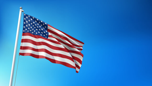 United States Flying on Blue Sky Background 3D Render