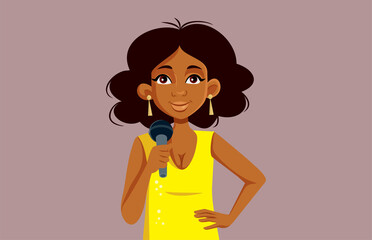 Singer Holding Microphone Vector Cartoon Illustration