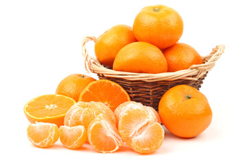 tangerines in a basket isolated