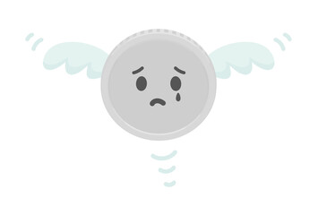 パタパタ飛んでいく羽の生えた泣き顔のお金 - コイン・硬貨 - 支払い・損失のイメージ素材
