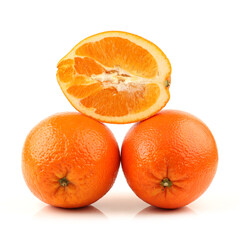 Whole orange fruit and  segments or cantles isolated on white background cutout